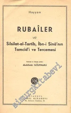 Rubailer ve Silsilat - al - Tartib, İbn-i Sina'nın Tamcid'i ve Tercemes -        1953