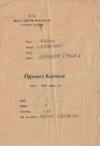 Fatih Şehremini Karaahmetpaşa II 1950-1951 Ders Yılı Öğrenci Karnesi
