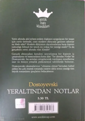 Yeraltından Notlar Dostoyevski Antik Batı Klasikleri %47 indirimli