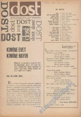 Dost Fikir ve Sanat Dergisi - Sayı: 20 18 Haziran