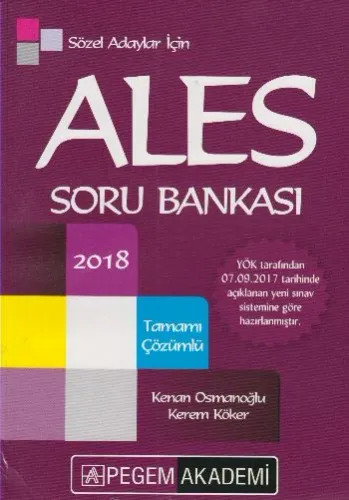 2018 ALES Sözel Adaylar için Tamamı Çözümlü Soru Bankası