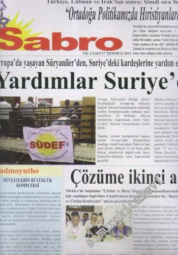 SÜRYANİ: Sabro ( Umut ) - Aylık Bağımsız Siyasi Gazete - Sayı: 17    Yıl: 2  Temmuz