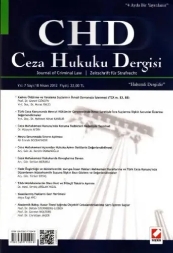 Chd Ceza Hukuku Dergisi Yıl: 7 Sayı: 18 Nisan 2012