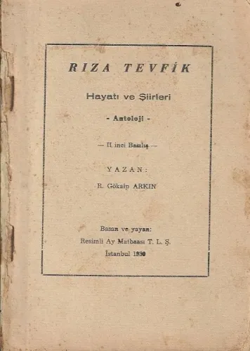 Rıza Tevfik Hayatı ve Şiirleri Antoloji 1930 Baskı