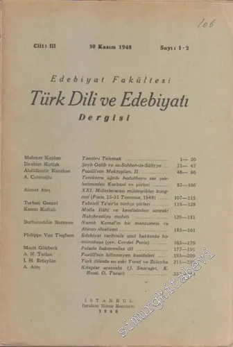 Türk Dili ve Edebiyatı Dergisi - Sayı: 1 - 2  Cilt: 3    Kasım