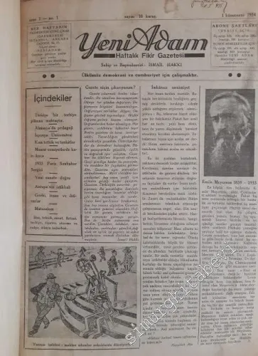 Yeni Adam Haftalık Fikir Gazetesi, Sayı 1-52  (1 Kanunsani 1934 - 27 Birinci Kanun 1934) + Sayı: 179-339 (3 Haziran 1937 - 26 Haziran 1941) -