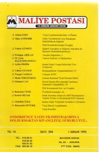 Maliye Postası 1992/ 294