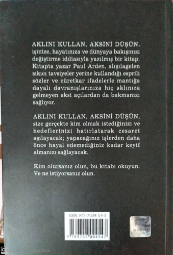 Aklını Kullan Aksini Düşün Paul Arden Boyner Yayınları %52 indirimli