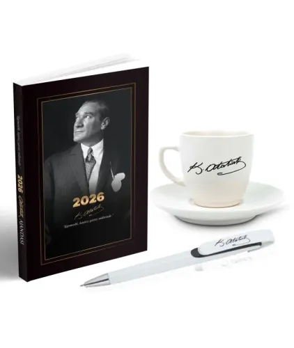 2026 Atatürk İstikbal Ajanda - Atatürk İmza Baskılı Kahve Fincanı - Ay