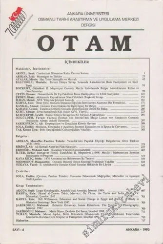 OTAM: Osmanlı Tarihi Araştırma ve Uygulama Merkezi Dergisi  - Sayı: 4; 1993