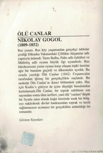 Ölü Canlar Nikolay Vasilyeviç Gogol Gözlem Yayınları %40 indirimli