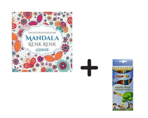 Mandala Renk Renk Çiçekler ve Smart Kids Uzun Kuruboya 12 Renk (Kampan