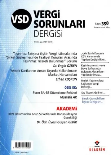 Vergi Sorunları Dergisi Yıl:41 Sayı:358 Temmuz 2018