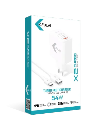 KA-03 54 Watt Turbo Şarj Cihazı + Type-C Usb Kablo 1M