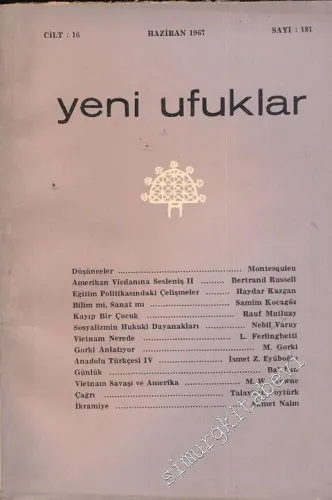 Yeni Ufuklar Aylık Sanat Fikir Dergisi - Sayı: 181, Haziran 1967       1967
