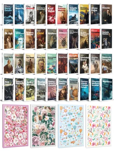 40 Dünya Klasiği ve Çiçekli Çizgili Defter Seti -2 - Halkkitabevi