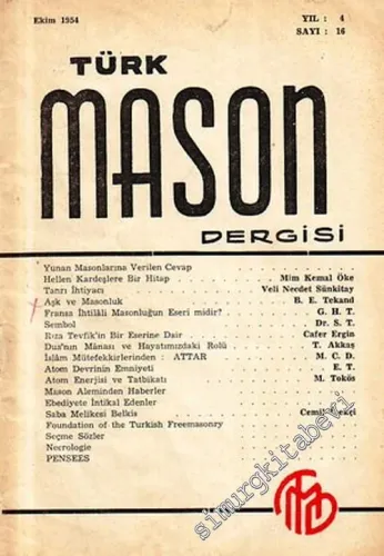 Türk Mason Dergisi - Sayı: 16, Yıl: 4, Ekim 1954       1954