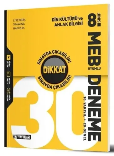 Hız Yayınları 8. Sınıf Din Kültürü ve Ahlak Bilgisi 30'lu Deneme
