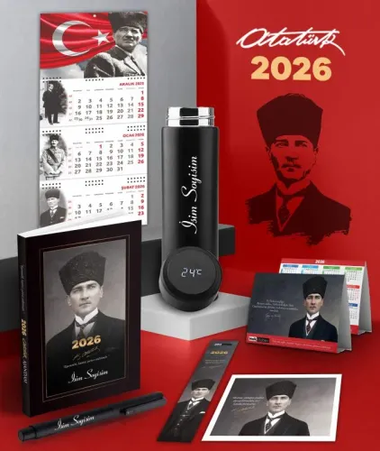 Kişiye Özel 2026 Atatürk Kalpaklı Ajanda - Ayyıldız Duvar Takvimi - Ma