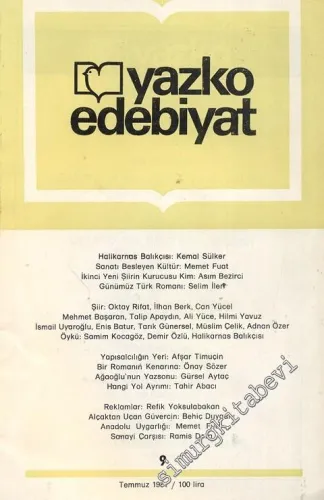 Yazko Edebiyat Dergisi - Sayı: 9      Temmuz 1981
