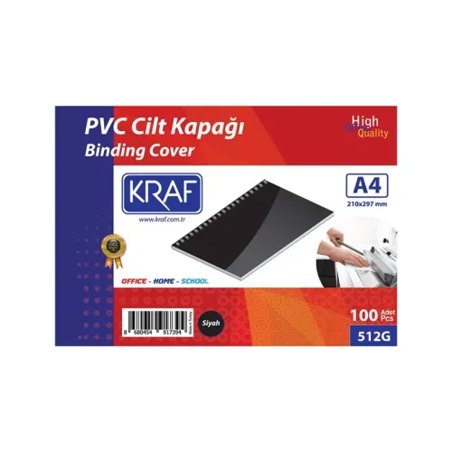 KRAF CİLT KAPAĞI A4 160 MİC. 100 lü 512G Siyah