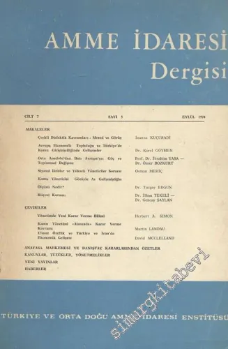 Amme İdaresi Dergisi - Sayı: 3, Cilt: 7 Eylül 1974