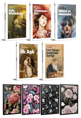 5 Dünya Klasiği ve Çiçekli Çizgili Defter Seti -1 - Halkkitabevi