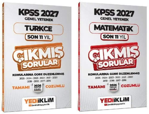 Yediiklim Yayınları 2027 KPSS Türkçe ve Matematik Çıkmış Sorular Son 11 Yıl Konularına Göre 2'li Set