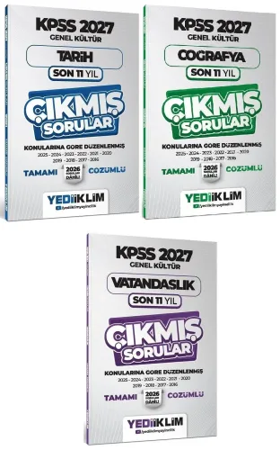 Yediiklim Yayınları 2027 KPSS Tarih Coğrafya Vatandaşlık Çıkmış Sorular Son 11 Yıl Konularına Göre 3'lü Set