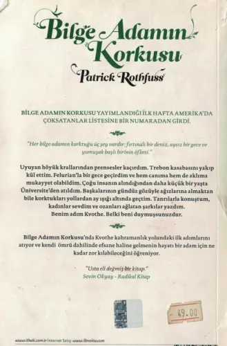 Bilge Adamın Korkusu / Kral Katili Güncesi 2. Gün Patrick Rothfuss İth