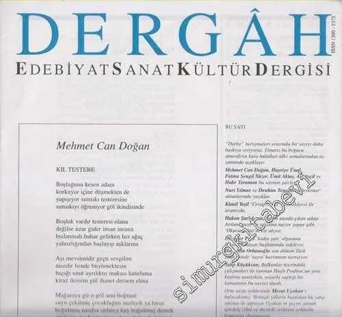 Dergâh: Aylık Edebiyat Sanat Kültür Dergisi - Sayı: 98, Nisan 1998, Cilt: 9