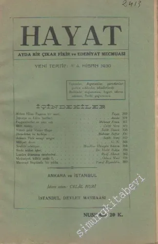 Hayat Fikir ve Edebiyat Mecmuası - Sayı: 4      Nisan