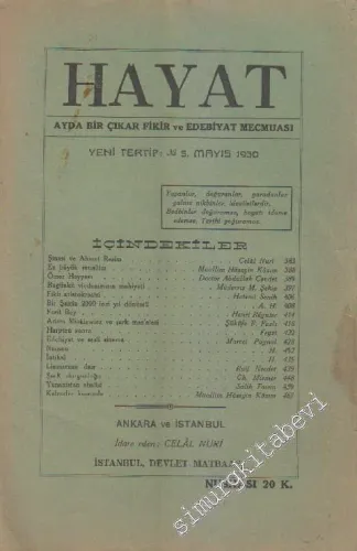 Hayat Fikir ve Edebiyat Mecmuası - Sayı: 5      Mayıs