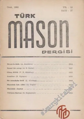 Türk Mason Dergisi - Sayı: 37    Yıl: 10  Ocak 1960