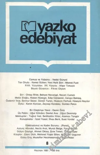 Yazko Edebiyat Dergisi - Sayı: 8, Haziran 1981       1981