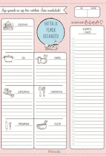 Haftalık Yemek Organizer Bloknot
