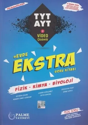 Palme Yayınları TYT AYT Fizik Kimya Biyoloji Evde Ekstra Soru Kitabı 2020 Özel Palme