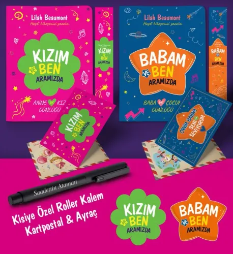 Baba - Kız Aramızda Ayraç Kartpostal Kişiye Özel Kalem - Siyah - Halkk