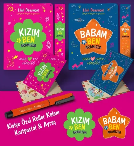Baba - Kız Aramızda Ayraç Kartpostal Kişiye Özel Kalem - Turuncu - Hal