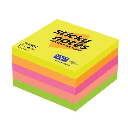 KRAF YAPIŞKANLI NOT KAĞIDI KÜP 76x76 400 YP NEON 7676CN