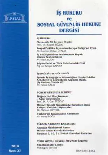 İş Hukuku ve Sosyal Güvenlik Hukuku Dergisi 2010/27
