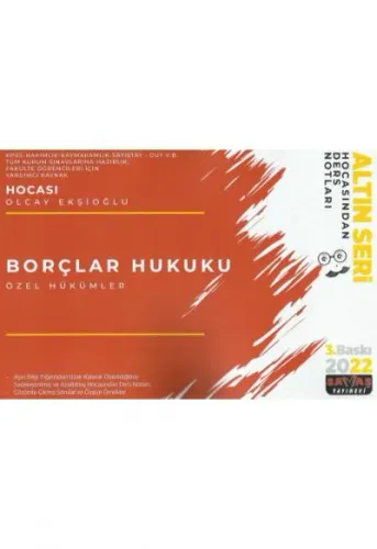 Altın Seri Hocasından Ders Notları Borçlar Hukuku - Özel Hükümler