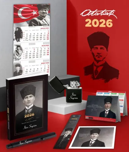 Kişiye Özel 2026 Atatürk Kalpaklı Ajanda - Ayyıldız Duvar Takvimi - Ma