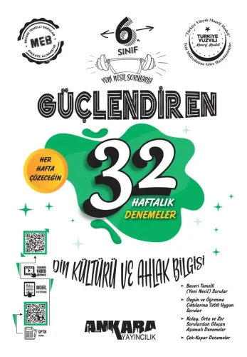 Ankara Yayıncılık 6. Sınıf Güçlendiren 32 Haftalık Din Kültürü ve Ahlak Bilgisi Kazanım Denemeleri