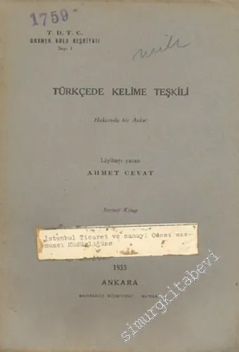 Türkçede Kelime Teşkili Hakkında Bir Anket 1 - 2 -        1933