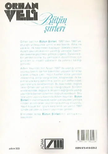 Bütün Şiirleri Orhan Veli Adam Yayınları %47 indirimli