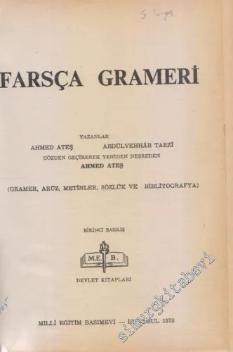 Farsça Grameri : Garamer, Aruz, Metinler, Sözlük ve Bibliyografya -