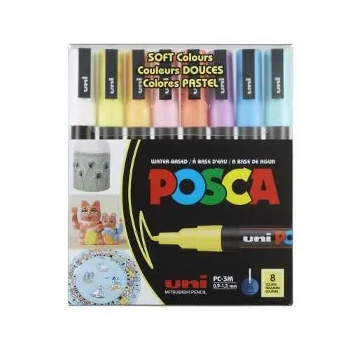 Uni POSCA 0.9-1.3 SuBazlıPosterMarkörü SoftRenk8li