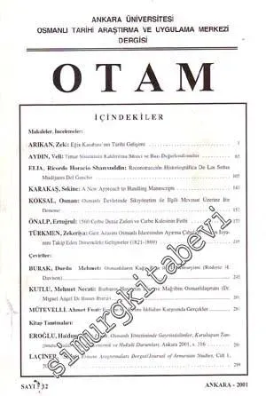 OTAM: Osmanlı Tarihi Araştırma ve Uygulama Merkezi Dergisi  - Sayı: 12; 2001