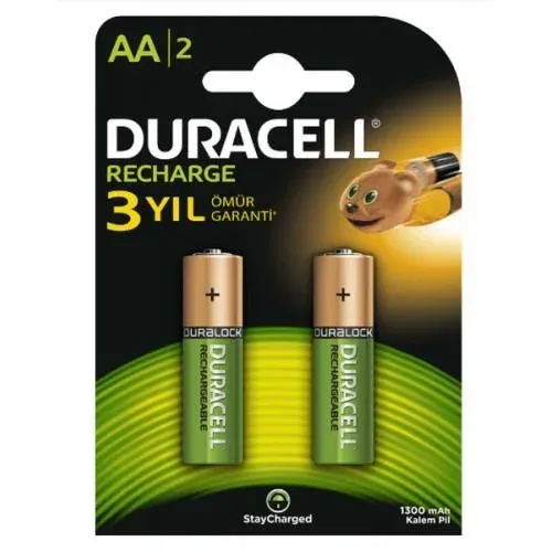 DURACELL 1300 mAh RECHARGE PLUS ŞARJLI 2 li KALEM PİL (AA)